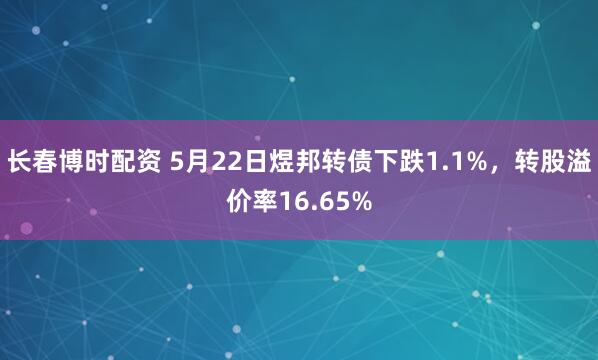 长春博时配资 5月22日煜邦转债下跌1.1%，转股溢价率16.65%