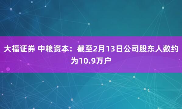 大福证券 中粮资本：截至2月13日公司股东人数约为10.9万户